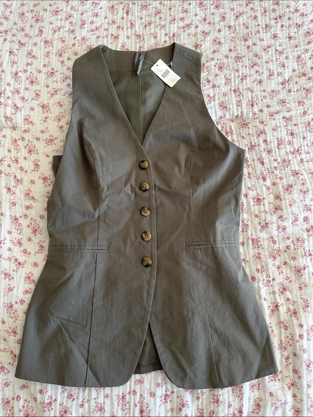Anthropologie Olive Brown Tailored Button-Front Vest